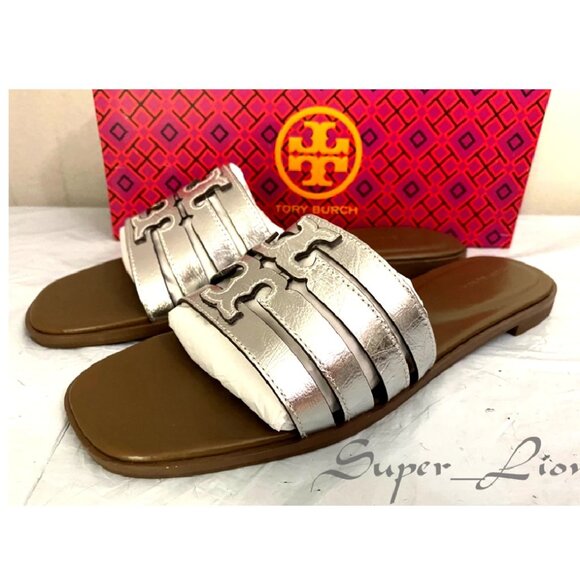 NEW Tory Burch Women's Ines Cage Metallic Leather Slide - Picture 2 of 9